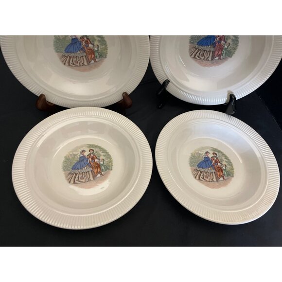 Godey Prints Rim Soup Bowls by Salem China Co Victorian Ladies Set of 4 USA - Picture 8 of 10